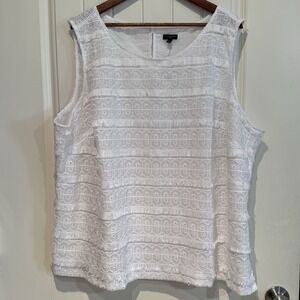 Talbots White Lace Tank Top 24W Sleeveless Boho Fringe Eyelet Plus NWT